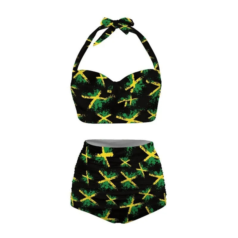 Women's halter neck bikini swimsuit with lace-up front detail in polyester fabric