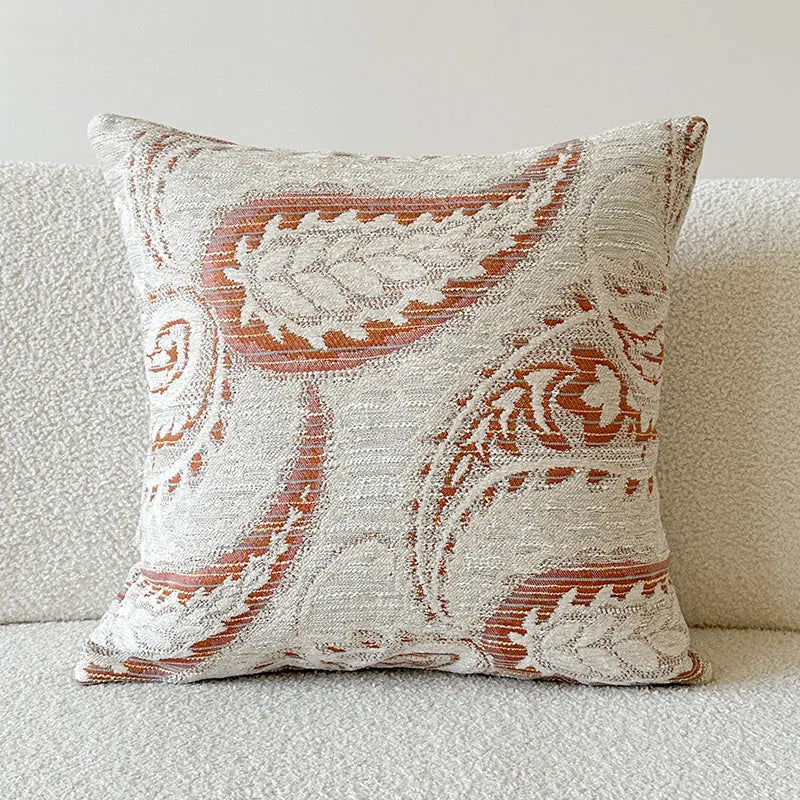 American-style jacquard woven sofa cushion cover with paisley pattern in amber colour