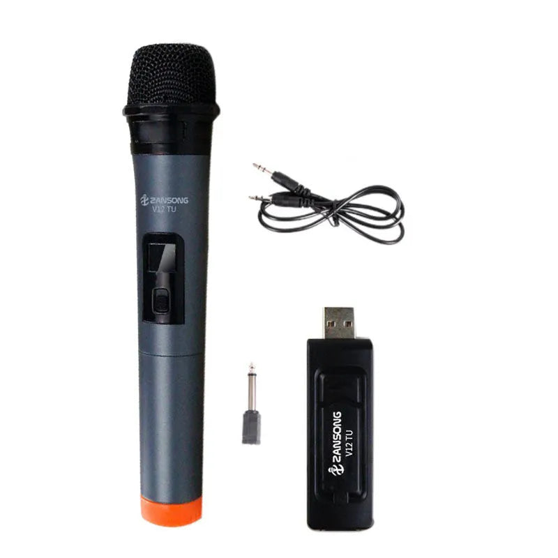 Black V12 wired dynamic handheld microphone with USB receiver and cables