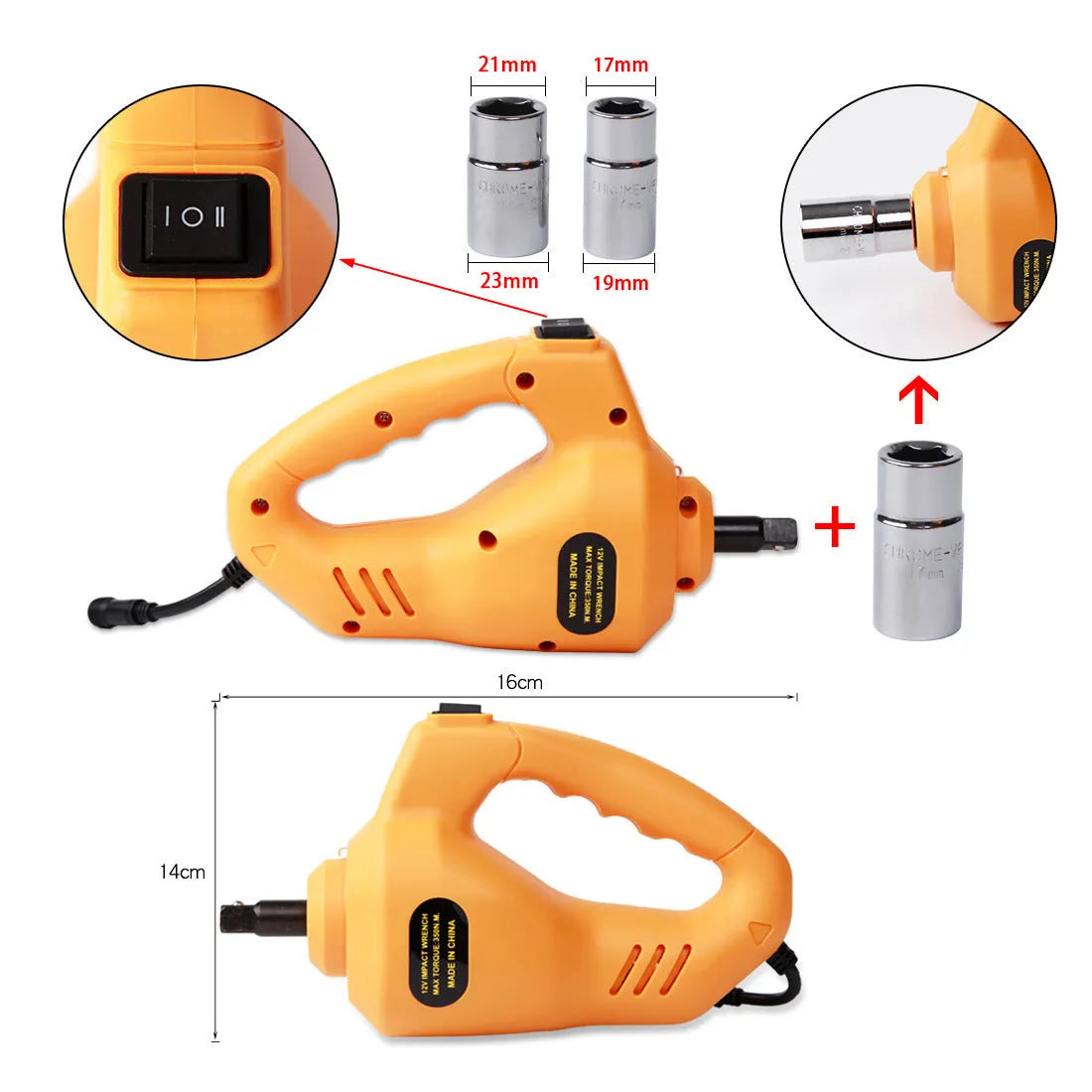 Yellow steel car electric jack set with electric wrench for vehicle lifting