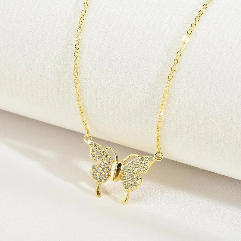 Women's magnetic snap butterfly necklace with twisted chain in gold or silver titanium steel