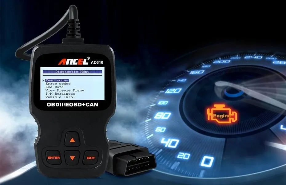 Black OBD2 automobile fault detector scanner for engine diagnostics