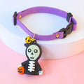 Halloween dog collar with luminous pumpkin man, brat and skull designs in adjustable polyester construction