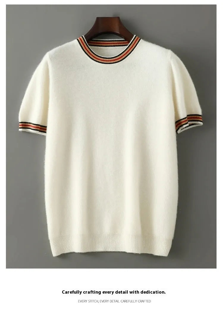 Men's pure wool short sleeve sweater round neck design in grey colour
