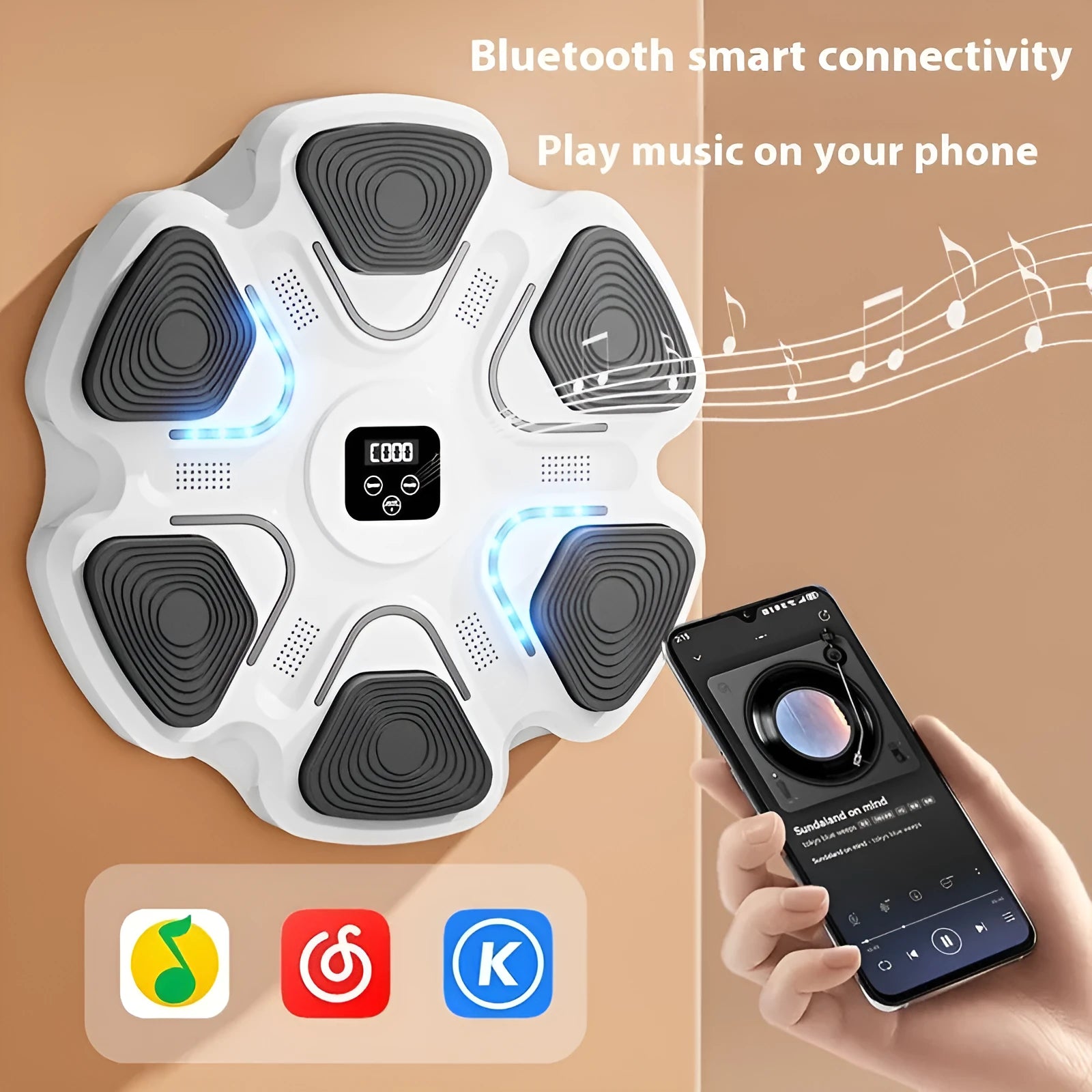 Smart music boxing machine wall target with electronic reaction training system and focus gloves