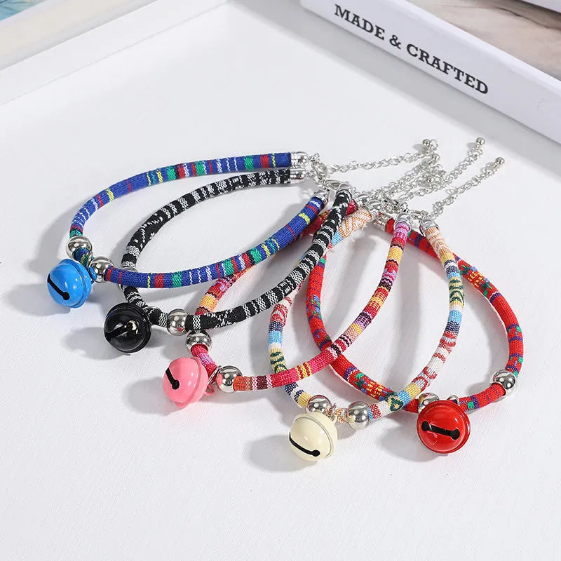 Ethnic pattern pet collar with jingle bell in multiple colour options