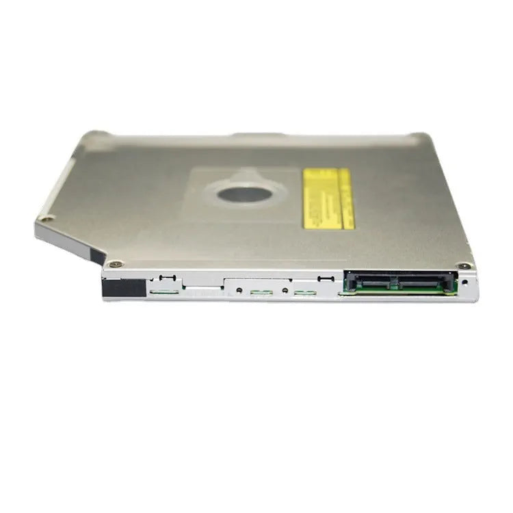 Silver MacBook Pro 13 laptop optical drive with SATA connector showing 128x128x9.5mm dimensions