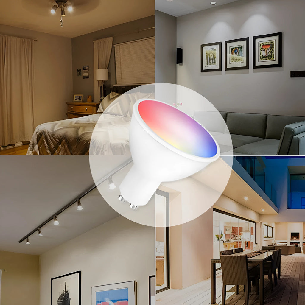 White GU10 smart LED spotlight with RGBCCT colour and wifi voice control