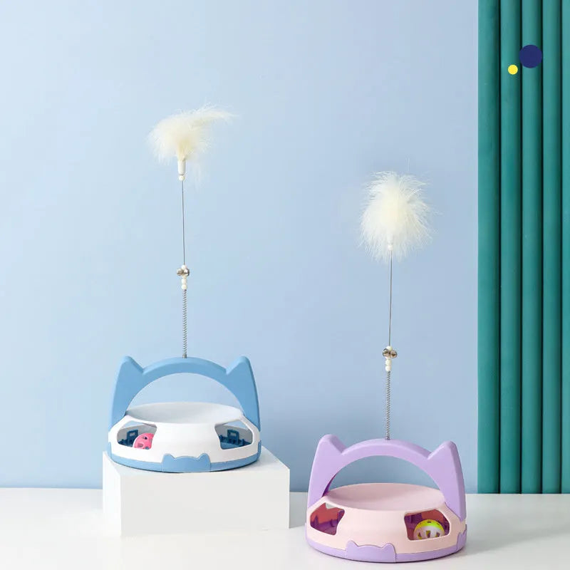 Interactive cat toy stick with spinning ball attachment in various colours for indoor feline play