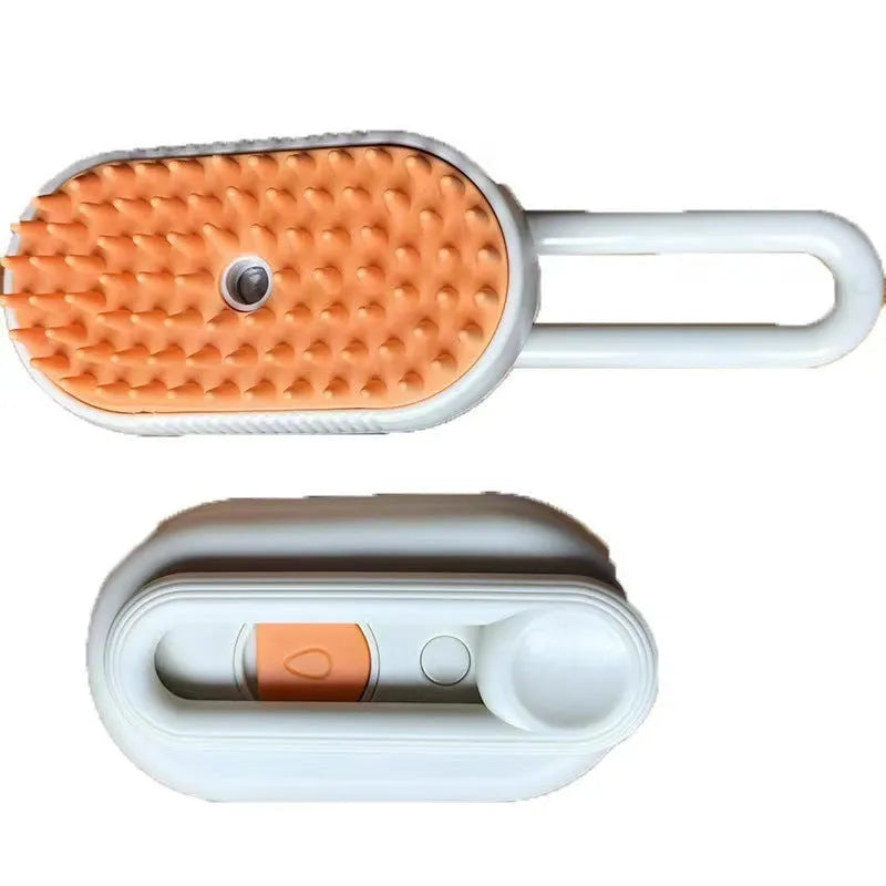 Avocado green pet grooming comb with spray handle and massage rollers.