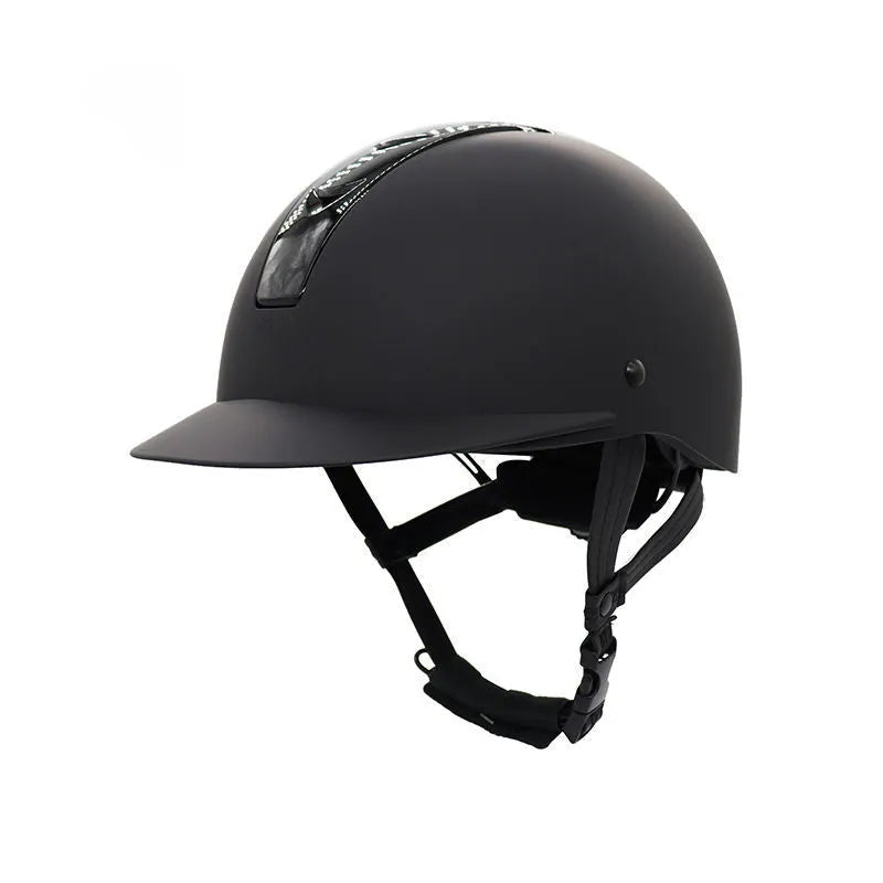 Super light equestrian riding helmet in bright black colour with ABS EPS construction