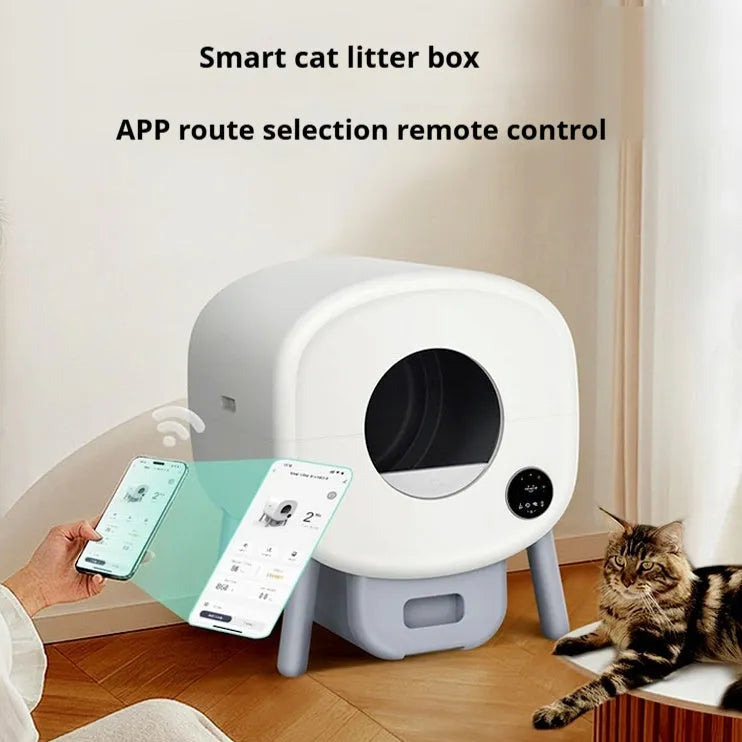 Automatic cat litter box with waste storage compartment and cleaning brush