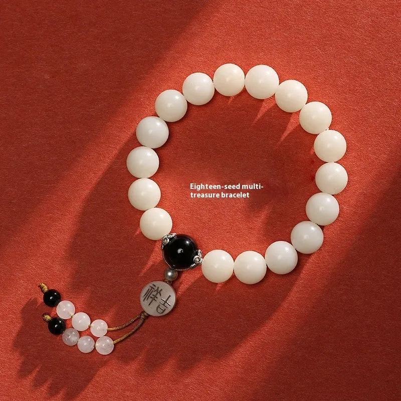 Handmade national style unisex Bodhi bracelet with 10mm round beads and Ruyi element.