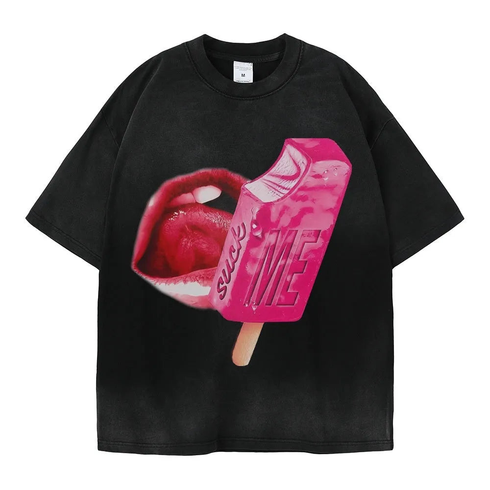 Street heavy washed short-sleeved cotton t-shirt in loose fit, shown in multiple colours.