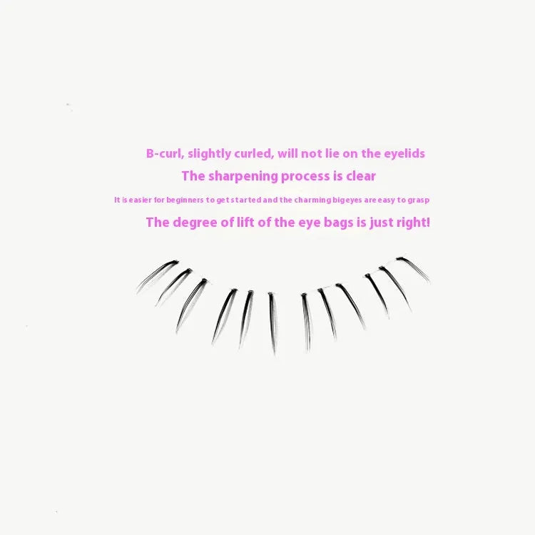 Pair of 12-row segment false eyelashes for lower lash line in kitten paw style with 4-5-6mm mixed lengths
