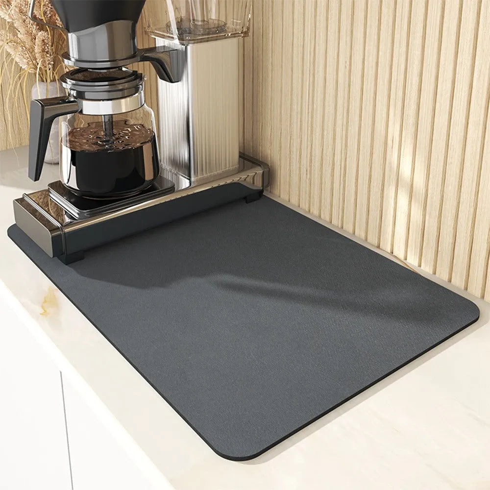 Super absorbent kitchen countertop drain pad mat with black PU leather surface