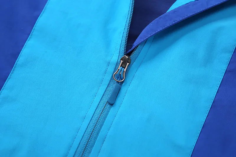 Boys' blue sanded acetate autumn jacket with zip front and long sleeves for big kids