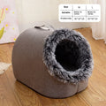 Fleece-lined closed cat nest sleeping bag in grey colour showing enclosed design