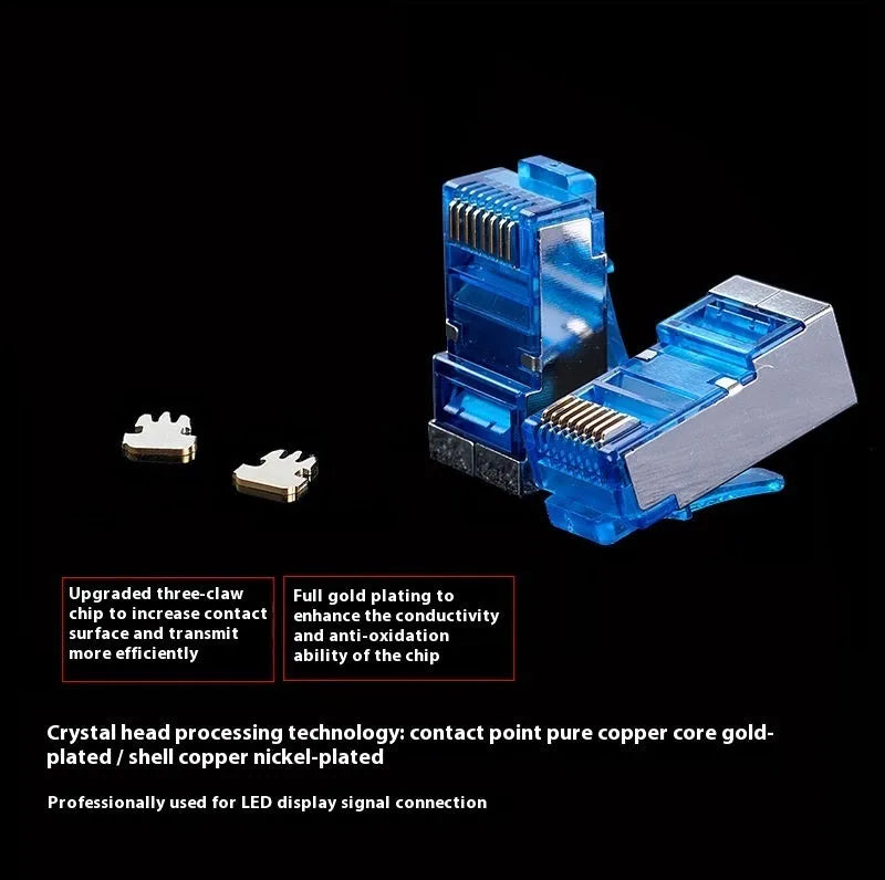 10 metre long CAT6 RJ45 Ethernet extension cable with gold-plated connectors and black moulded strain relief.