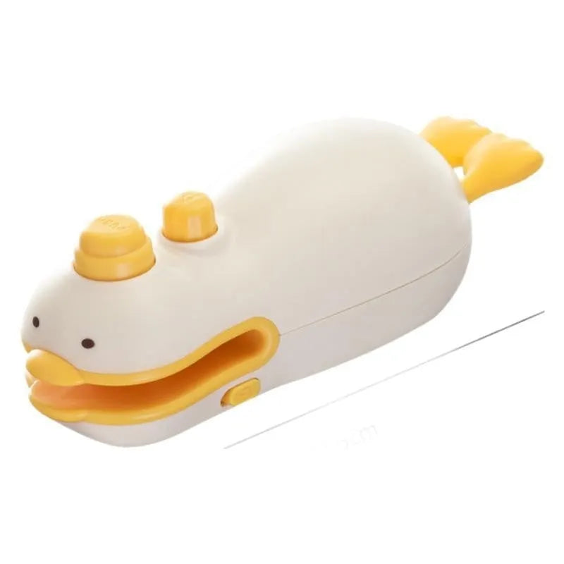 Yellow duck-shaped rechargeable handheld fabric sealing machine with charging cable