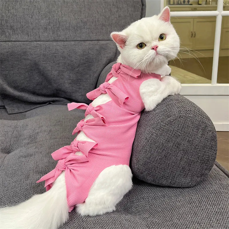 Lace-up adjustable cat sterilization clothing in polyester for post-operation recovery in multiple colours