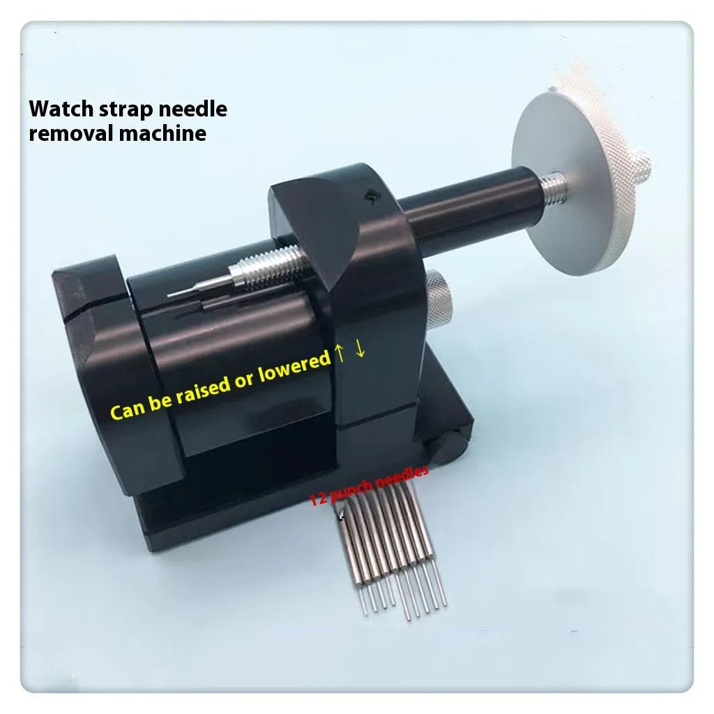 Alloy steel watch strap removal machine with accessory tools for professional watch repair.