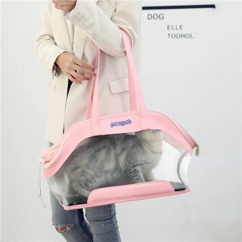 Medium-hardness leather cat outing bag with 25L capacity in solid colour options