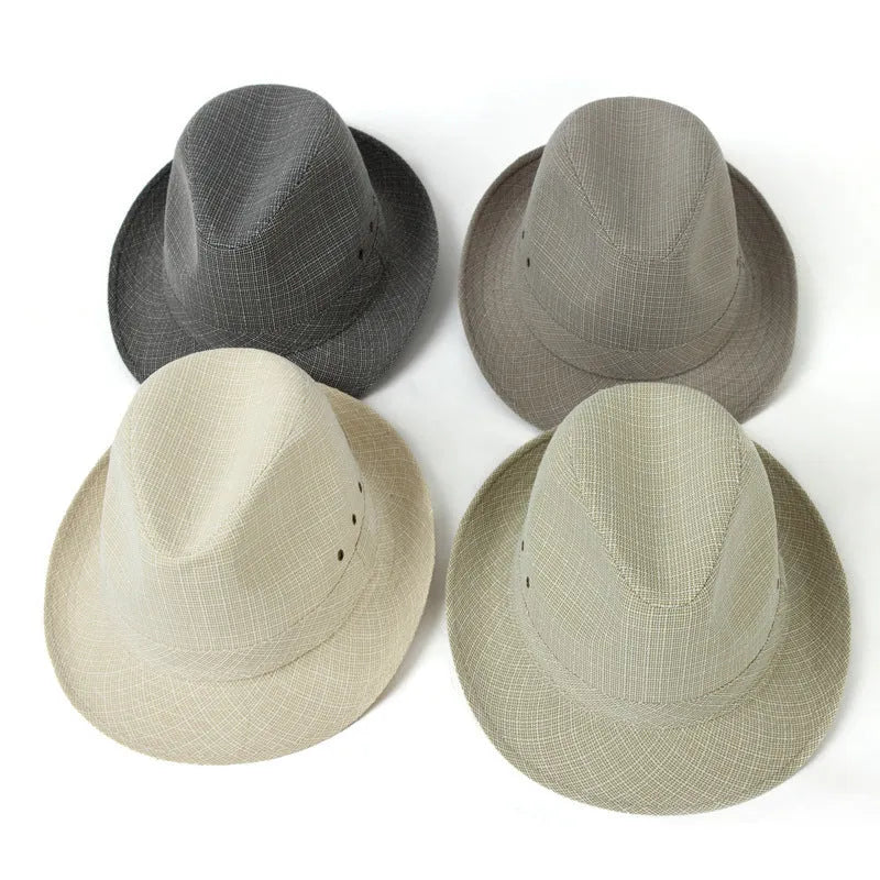 A thickened wool fedora hat for men in classic grey, shown in a side profile to highlight its centre pinch and band.