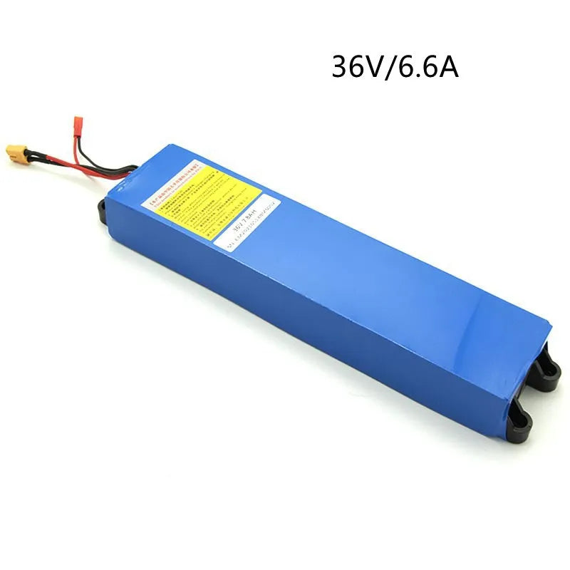 36 volt electric scooter lithium battery pack showing three capacity options: 6.6Ah, 7.8Ah, and 10.4Ah.