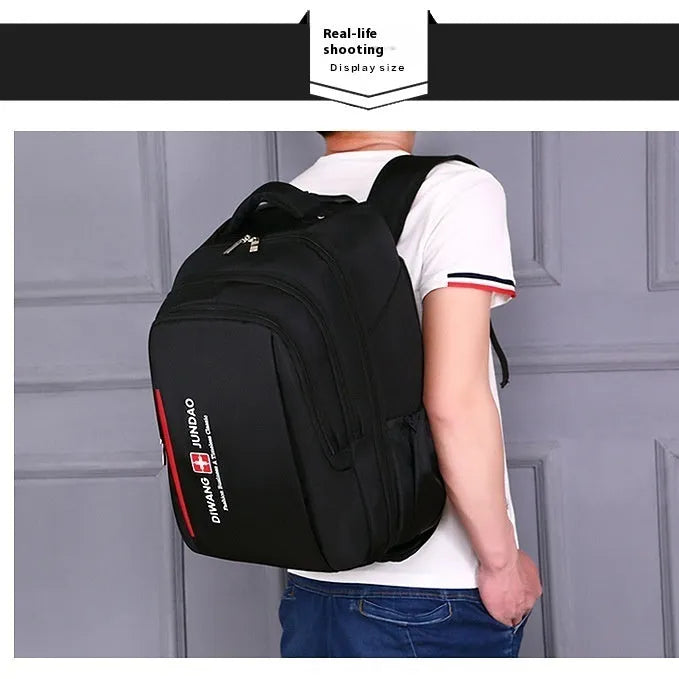 Black 18-inch business travel backpack trolley bag with letters pattern and shoulder strap