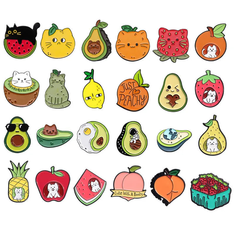 Cartoon colourful fruit metal brooch in zinc alloy with letter styling