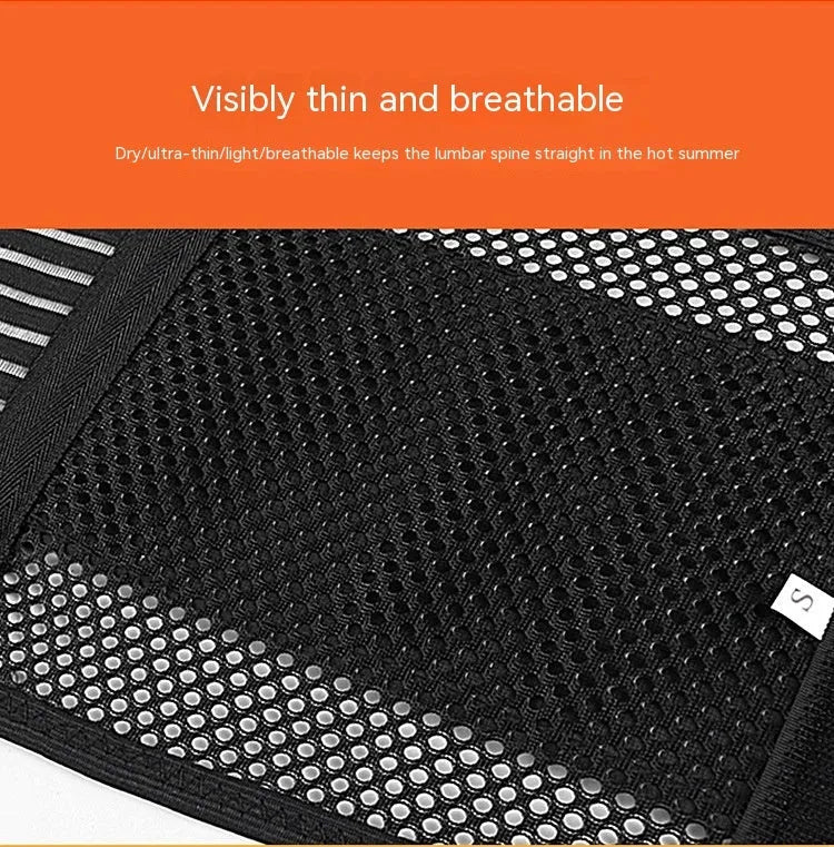 Black decompression sports waist support with steel plate for lumbar protection during fitness activities