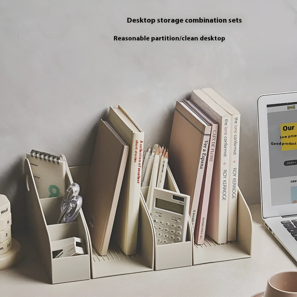 Plastic desktop storage box set with two grids in Milk Coffee colour