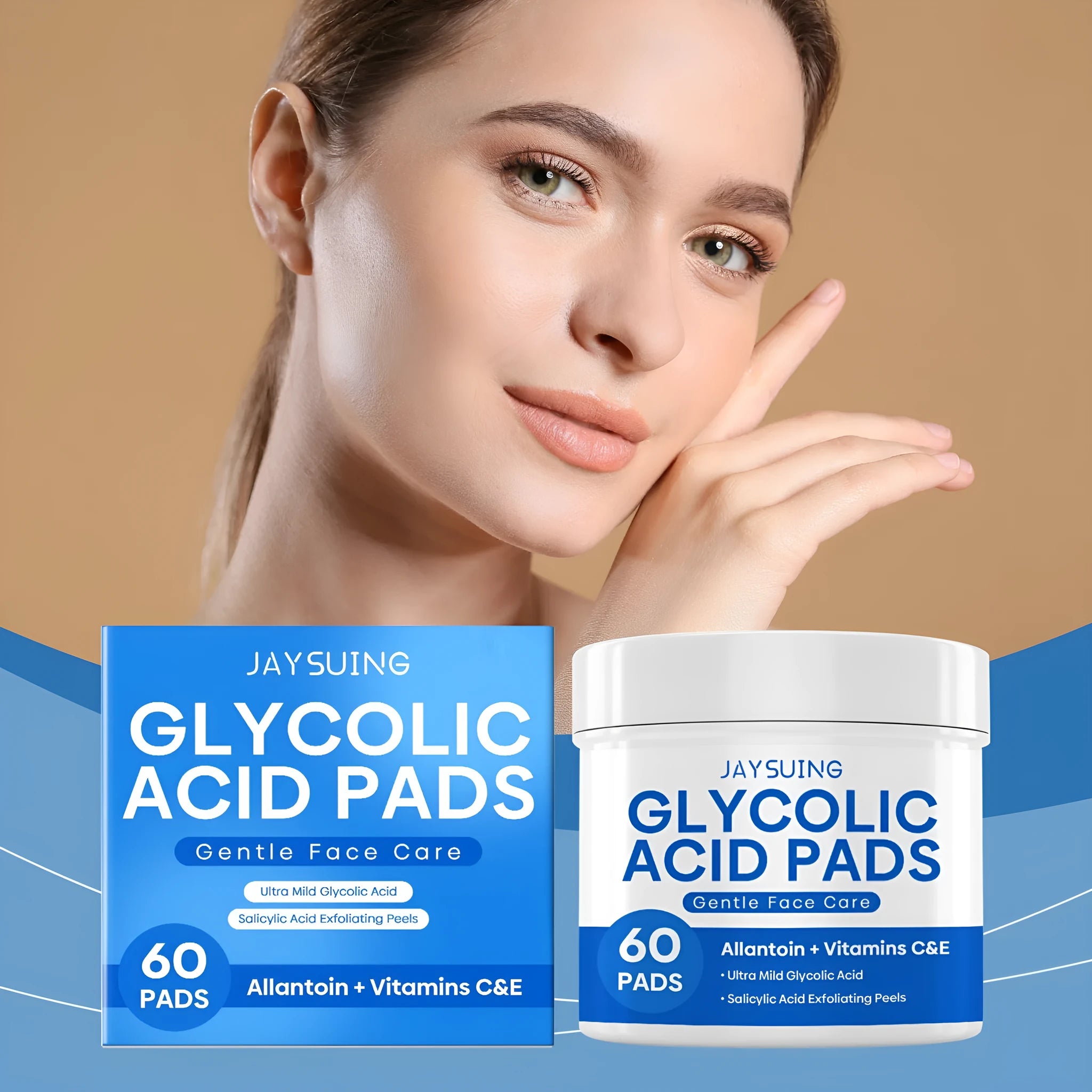 Glycolic acid cotton cloth pads pack with 60 pre-soaked treatment pads for facial exfoliation