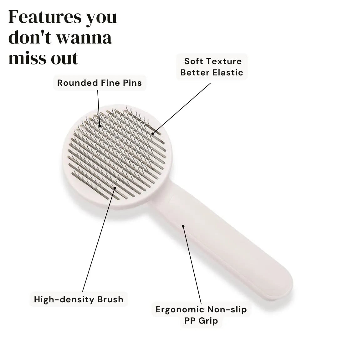 Blue self-cleaning slicker brush for dogs and cats with ergonomic rubber handle