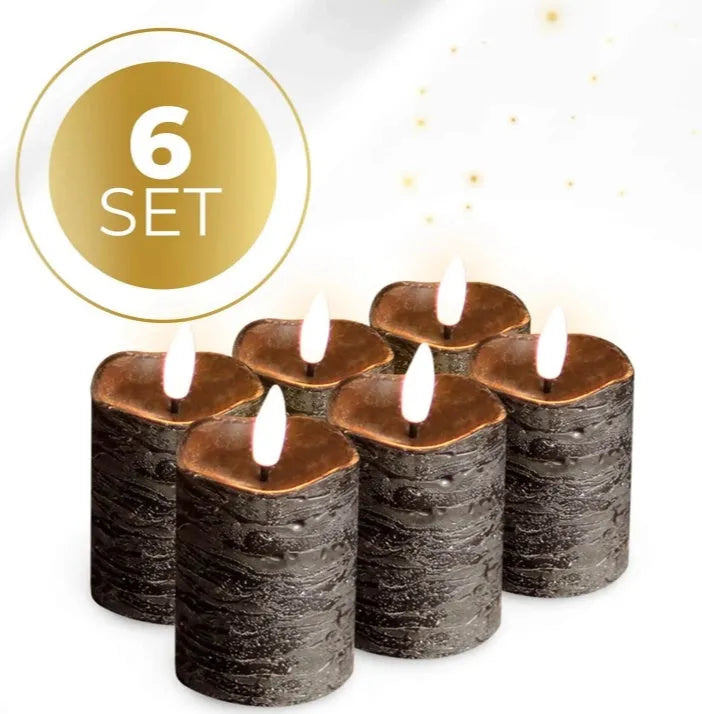 Black plastic S6 LED pillar candle with flameless flickering light.