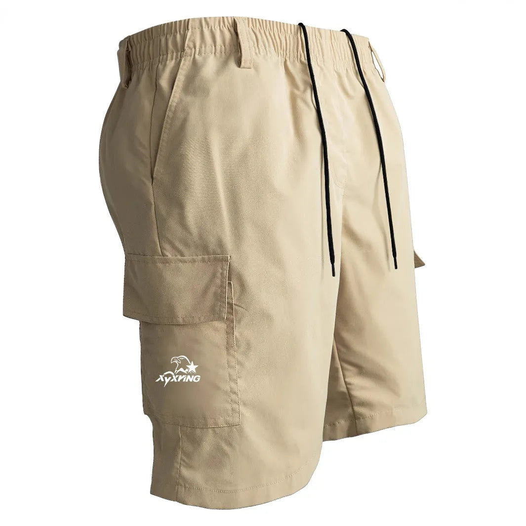 Straight-leg casual sports shorts in polyester fibre with micro-elastic properties, loose American style fit