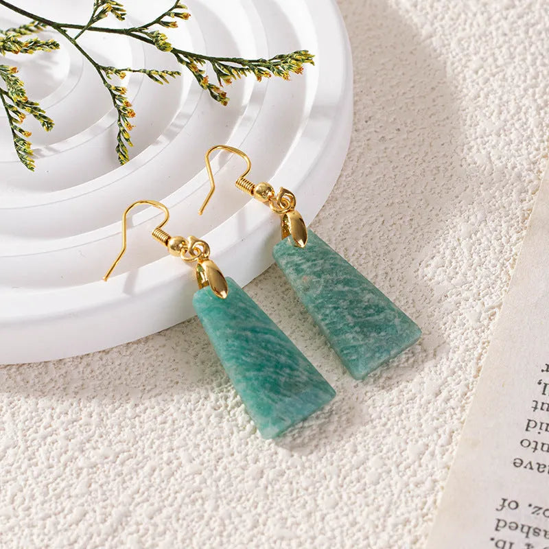 Amazonite trapezoid earrings with geometric design in gold or silver finish