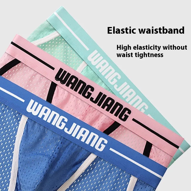 Men's ice silk triangle underwear in black, white, grey, blue, pink, or light green