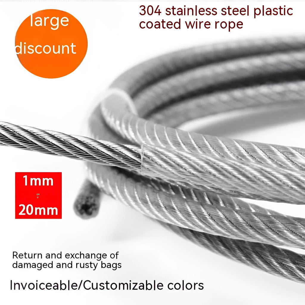 Close-up of black coated 304 stainless steel multi-strand security cable for anti-theft use.