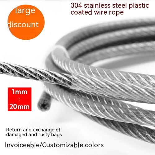 Close-up of black coated 304 stainless steel multi-strand security cable for anti-theft use.