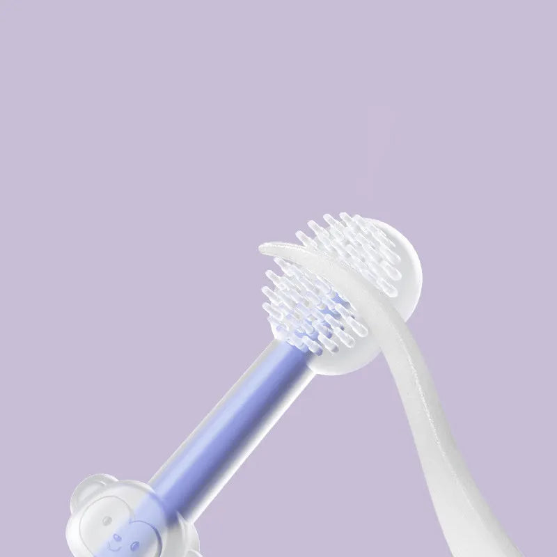Soft silicone pet toothbrush for dogs and cats in blue, green, and purple colour options