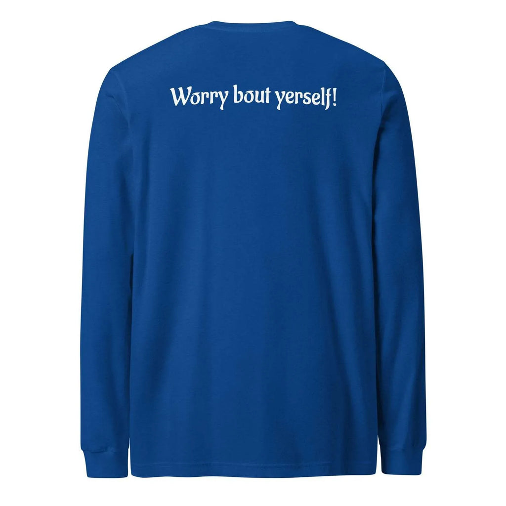 Men's blue patterned loose fit sweater with round neck and printed design