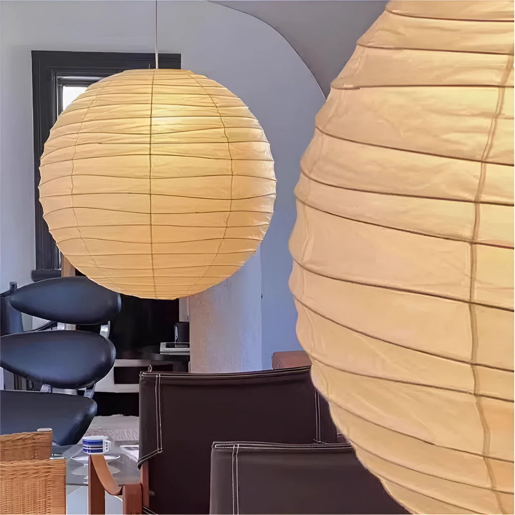 Japanese rice paper chandelier ceiling light in 30cm and 45cm diameters with three colour lighting
