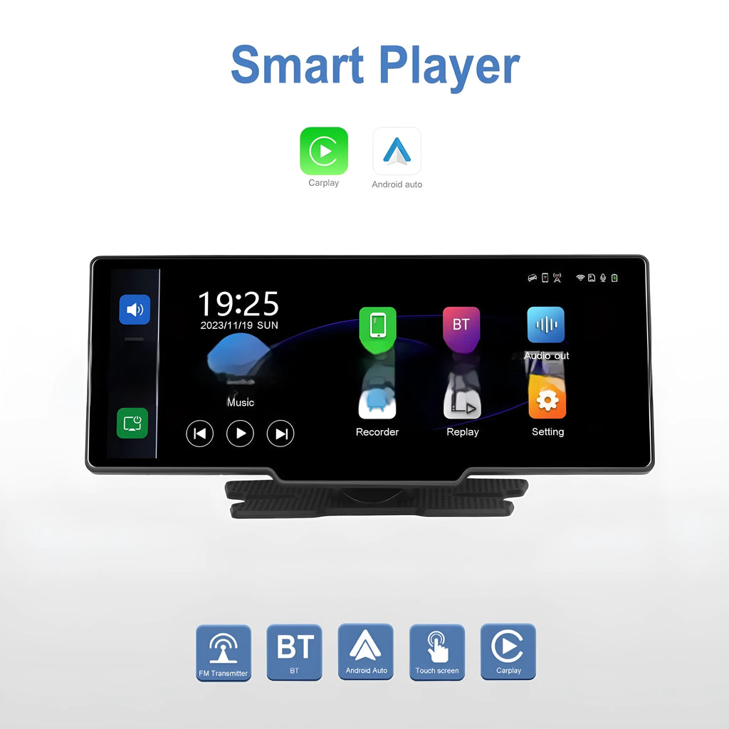 10.26-inch car DVR touchscreen display with rear view camera and CarPlay Android Auto connectivity