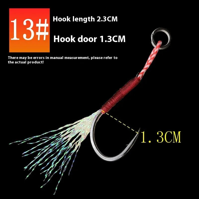 Bright wire iron plate single fishing hook for sea fishing lure rigs in sizes No. 9 to 14.