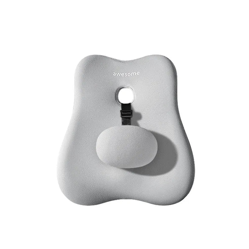 Black and grey car neck support headrest pillow with memory foam filling on car seat