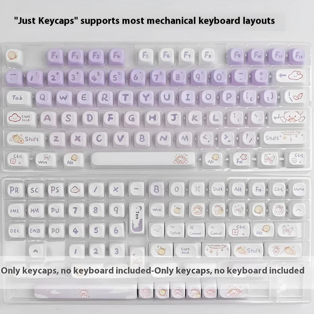 PBT gradient purple rabbit key cap set with sublimation printing for mechanical keyboards