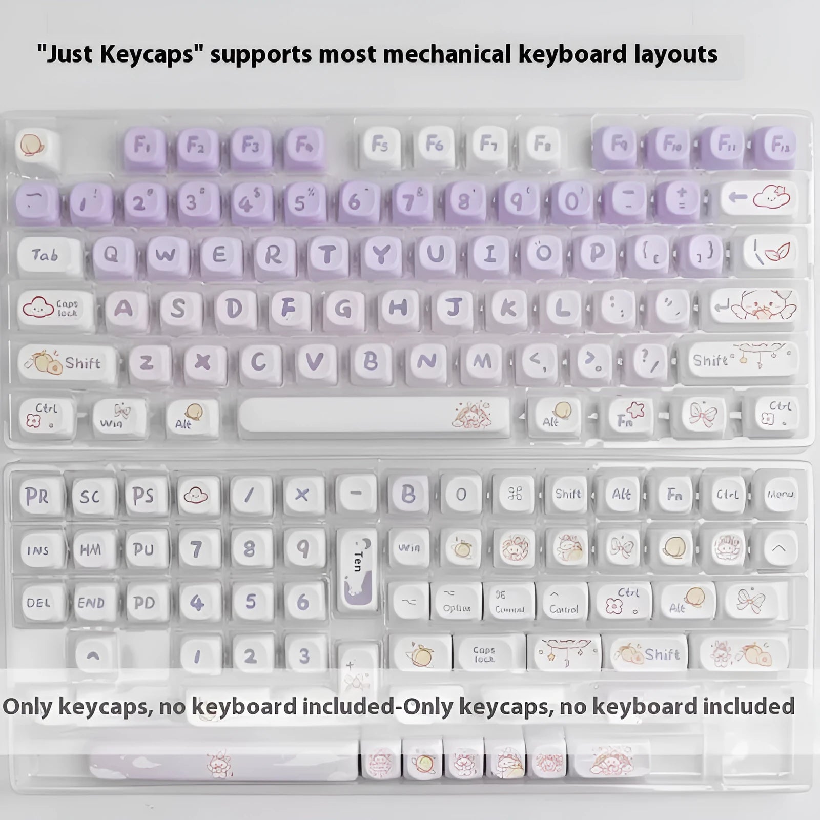 PBT gradient purple rabbit key cap set with sublimation printing for mechanical keyboards