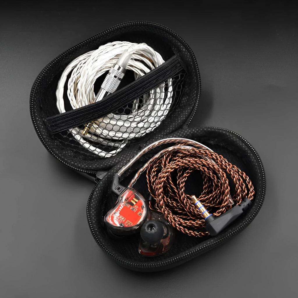Black oval leather earphone storage case for EDX PRO and ZEX PRO models